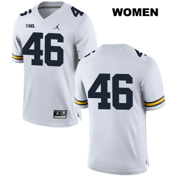 Women's NCAA Michigan Wolverines Chris Hanlon #46 No Name White Jordan Brand Authentic Stitched Football College Jersey BK25J73LW